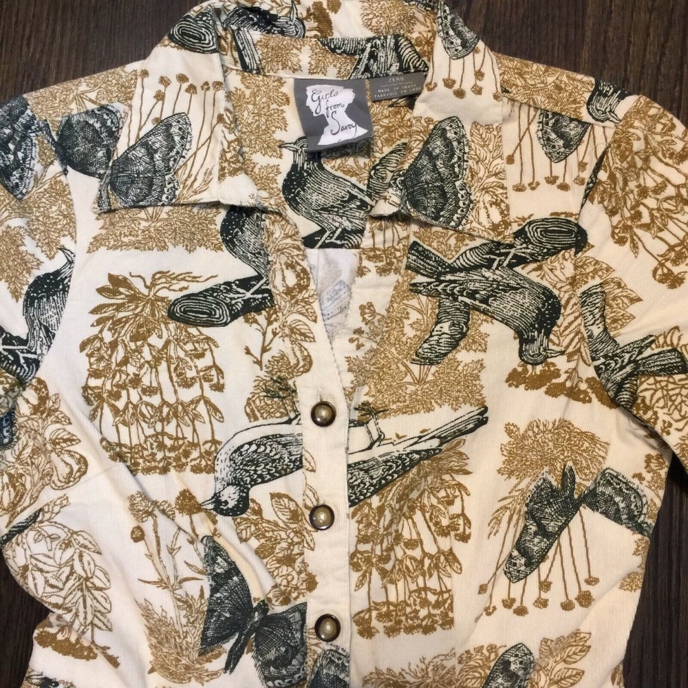GIRLS FROM SAVOY Butterfly/Bird Shirtdress Pinwale Corduroy anthropologie - Picture 3 of 9